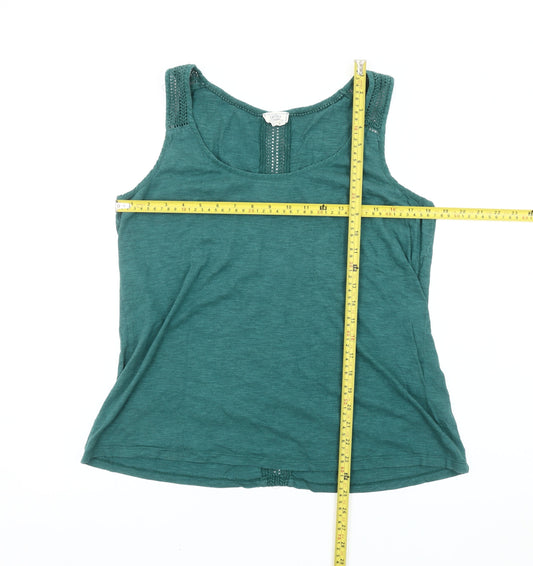 Fat Face Womens Green Tank Top Size 14 Cotton Modal Lace Detail