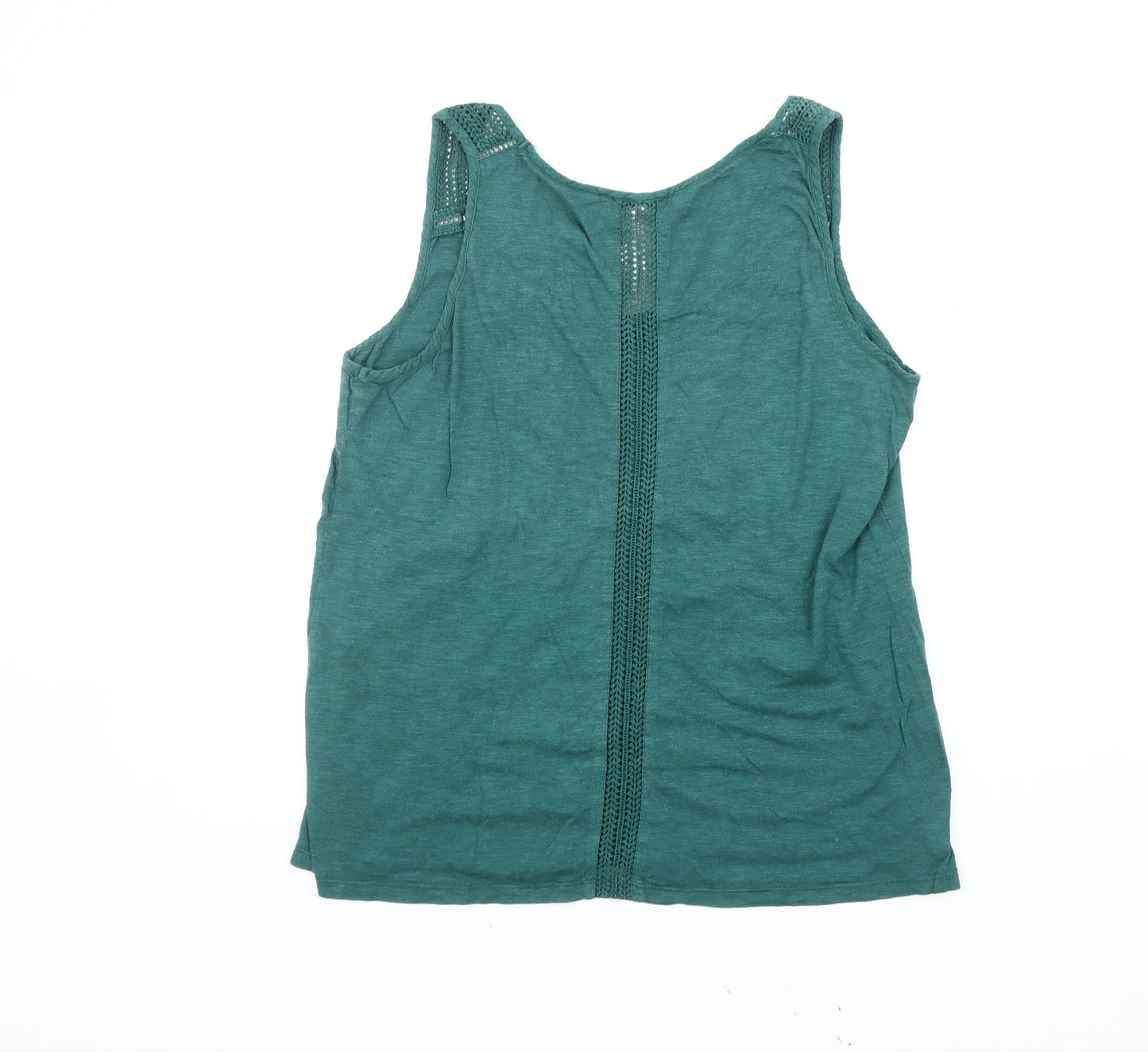 Fat Face Womens Green Tank Top Size 14 Cotton Modal Lace Detail