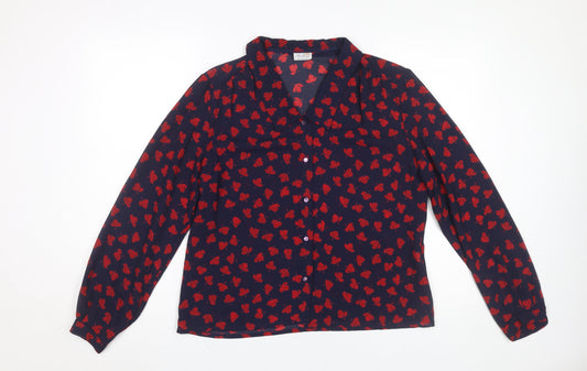 Mr. Pearcy Women’s Blue Floral Blouse Size 16 Long Sleeve Vintage