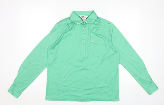Bellino Womens Green Polo Shirt Size 16 Long Sleeve Vintage