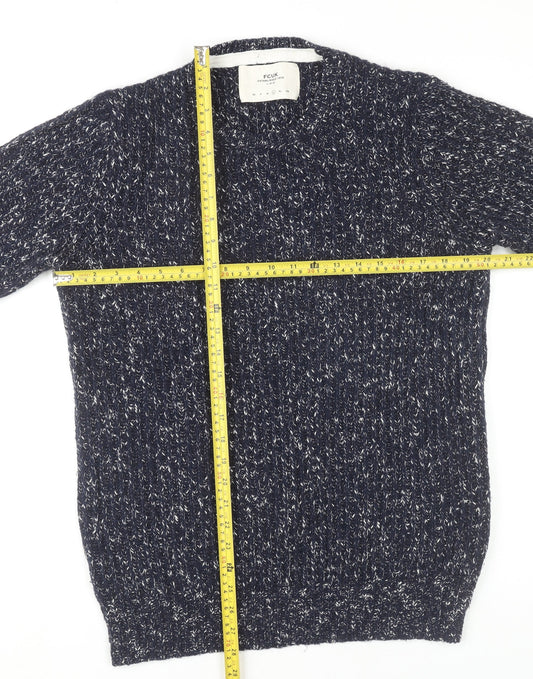 FCUK Mens Blue L Chunky Knit Crew Neck Pullover Jumper