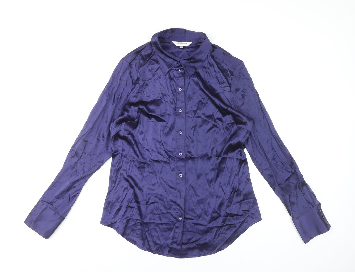 L.K. Bennett Women’s Blue Silk Button-Up Shirt UK 14 Long Sleeve