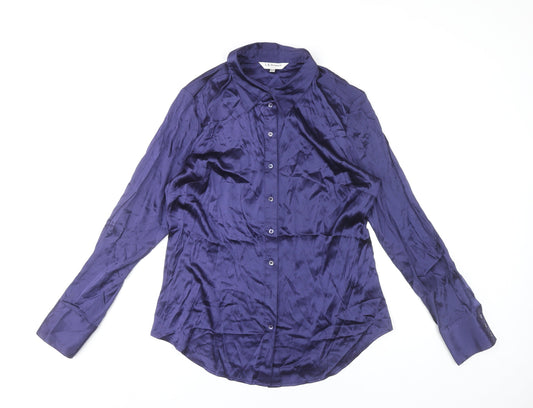 L.K. Bennett Women’s Blue Silk Button-Up Shirt UK 14 Long Sleeve