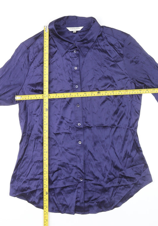L.K. Bennett Women’s Blue Silk Button-Up Shirt UK 14 Long Sleeve