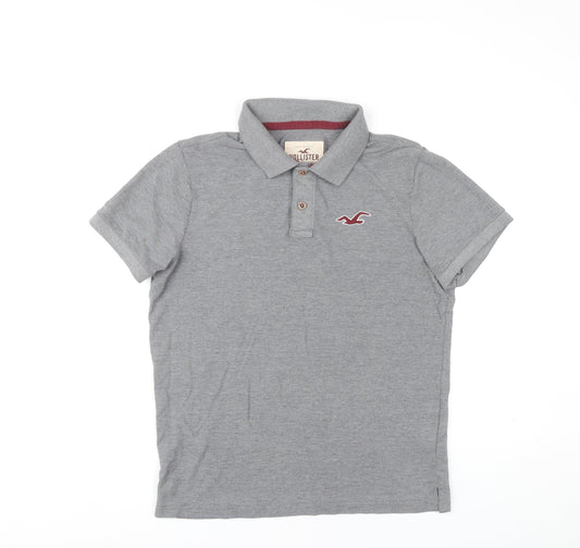 Hollister Men’s Grey Slim Fit Polo Shirt Size M Cotton Blend