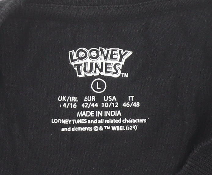 Looney Tunes Women's Black Cotton T-Shirt L Cartoon Casual Top
