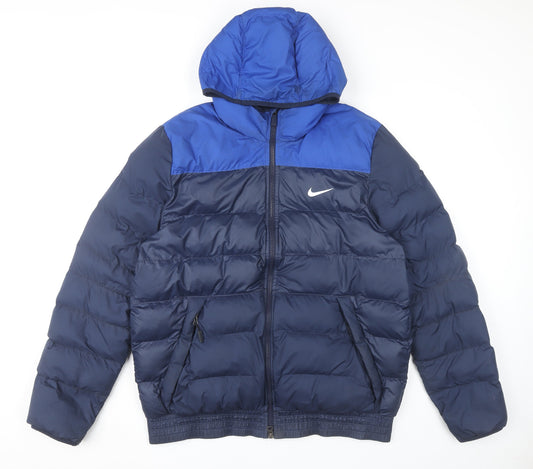 Nike Men’s Blue Hooded Puffer Jacket Size L Winter Casual