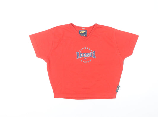 Reebok Womens Red Cropped V-Neck T-Shirt Size 12 Sports Style