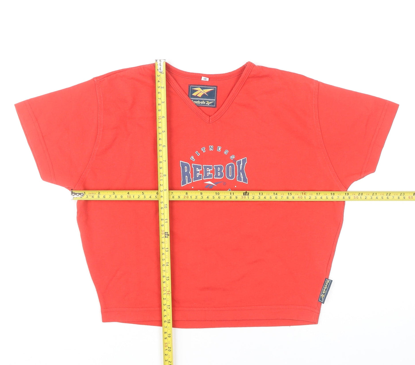 Reebok Womens Red Cropped V-Neck T-Shirt Size 12 Sports Style