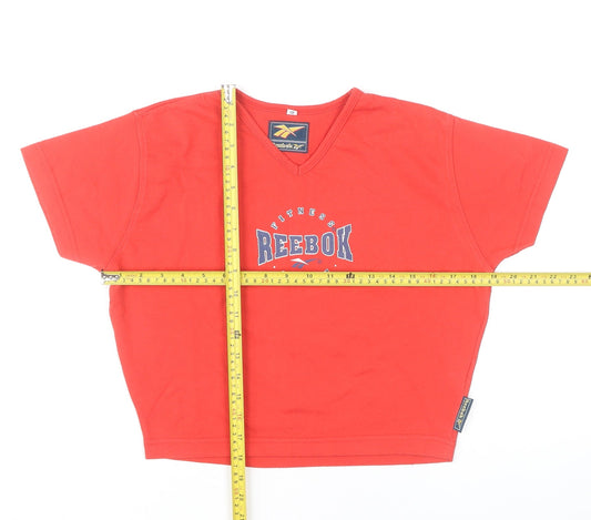 Reebok Womens Red Cropped V-Neck T-Shirt Size 12 Sports Style