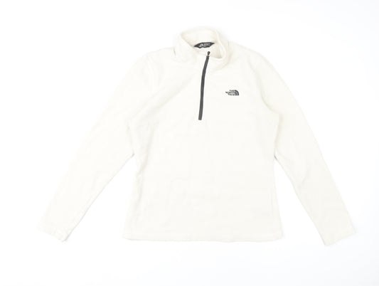 The North Face Womens White Fleece Sweatshirt Medium 1/4 Zip Pullover