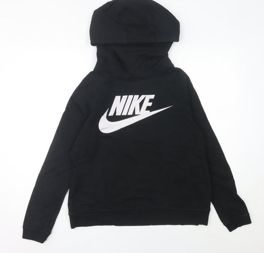 Nike Women’s Black Hoodie UK 12 Pullover Logo Cotton Blend