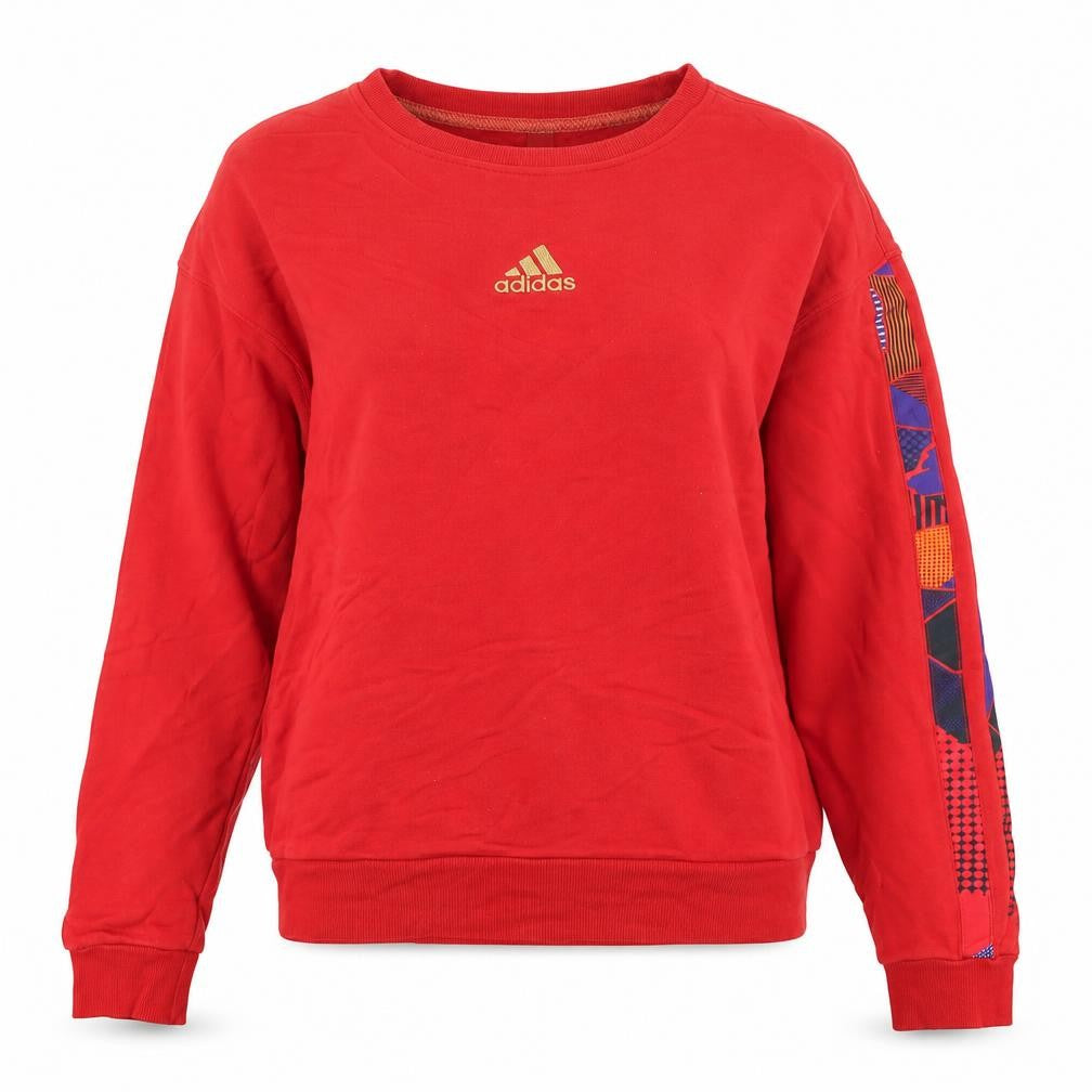 Front view of Adidas Women Red Sweatshirt UK 12 Crew Neck Graphic Print Cotton