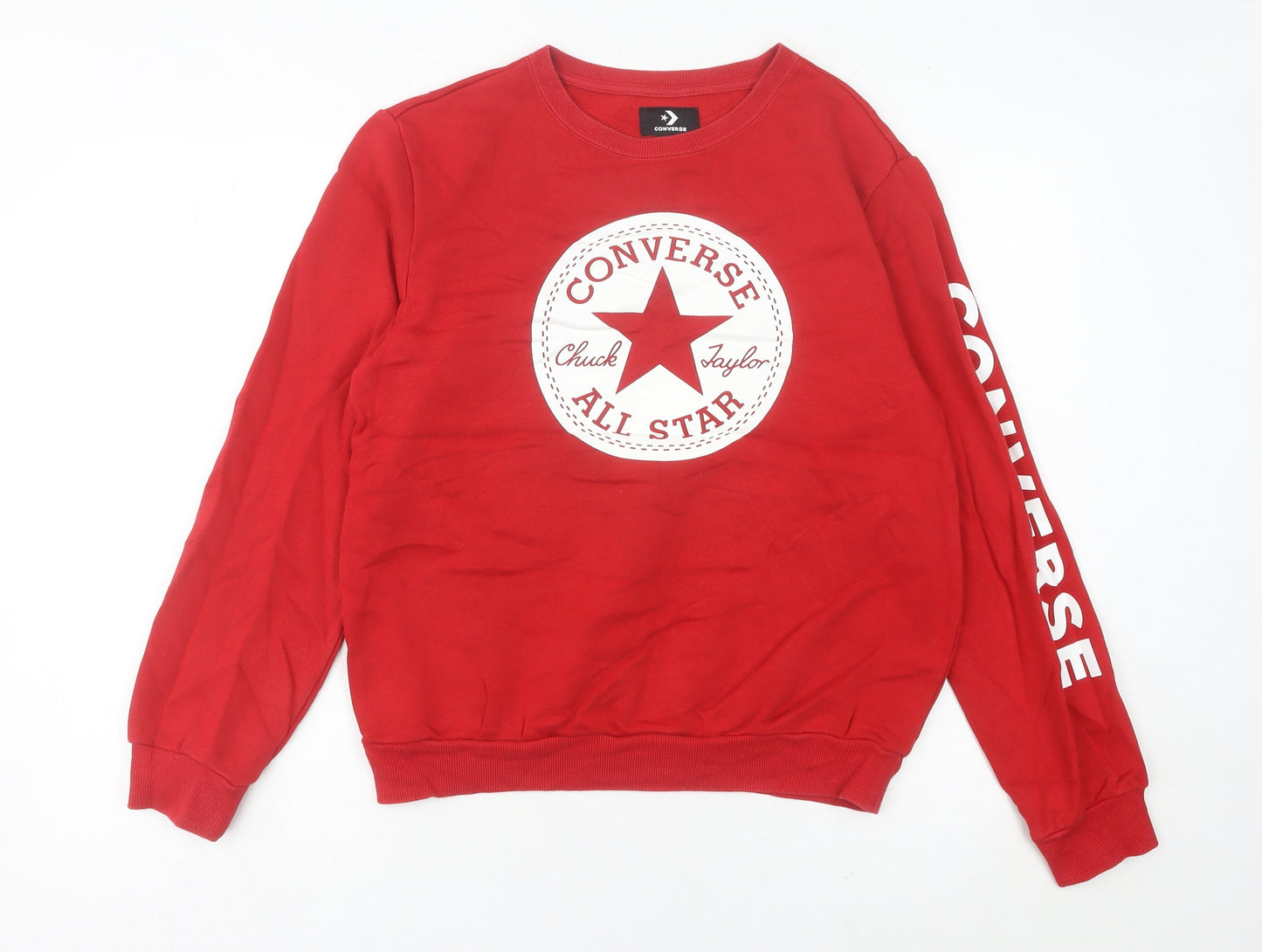 Converse Women’s Red Sweatshirt Size 6 Logo Print Pullover Crew Neck
