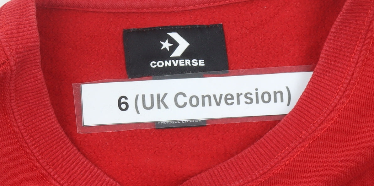 Converse Women’s Red Sweatshirt Size 6 Logo Print Pullover Crew Neck