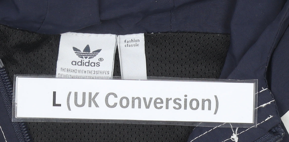 Adidas Mens L Blue White Orange Windbreaker Hooded Jacket