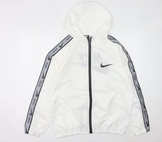 Nike Men’s White M Windbreaker Jacket Hooded Full Zip Lightweight