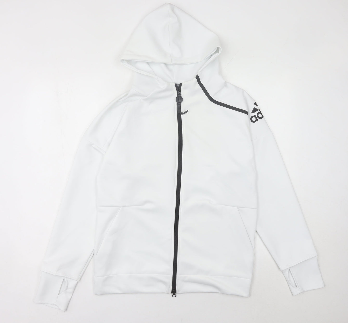 Adidas Men's White Track Jacket L Lightweight Hooded Full Zip