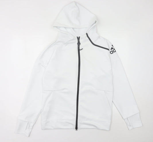 Adidas Men's White Track Jacket L Lightweight Hooded Full Zip