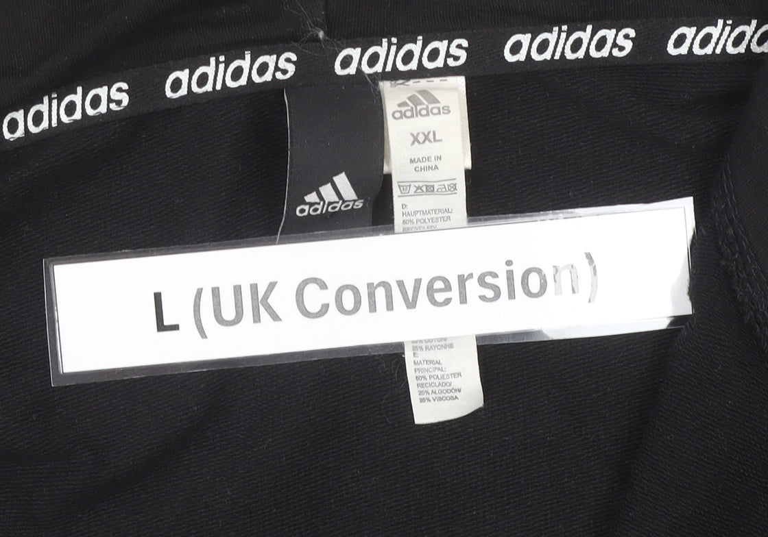 Adidas Mens Black L Full Zip Hoodie Hooded Sweatshirt Regular Fit