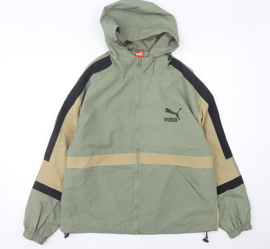 Puma Men’s Green Windbreaker Jacket Hooded M Regular Fit
