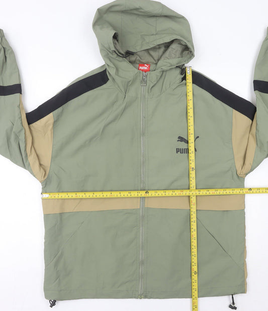 Puma Men’s Green Windbreaker Jacket Hooded M Regular Fit