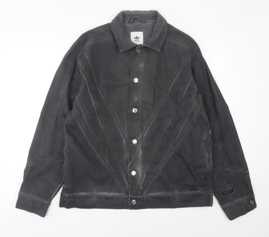 Adidas Men’s Black Cotton Jacket Size M Button Casual Streetwear