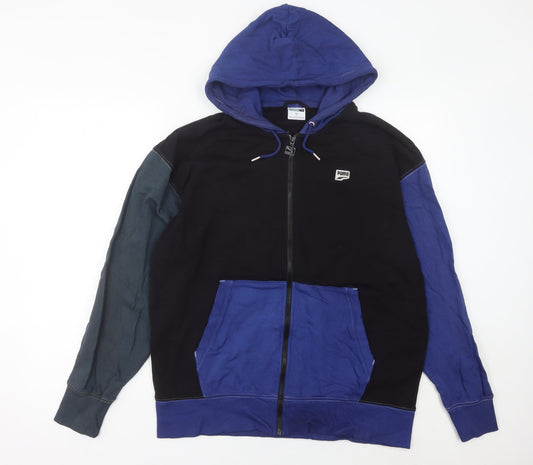 Puma Men's Black Blue Full Zip Hoodie Size L Logo Sportswear
