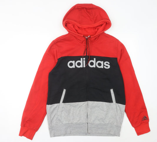 Adidas Mens L Red Black Grey Full Zip Hoodie Sweatshirt Sportswear