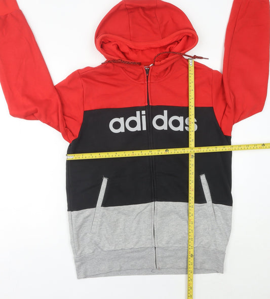 Adidas Mens L Red Black Grey Full Zip Hoodie Sweatshirt Sportswear
