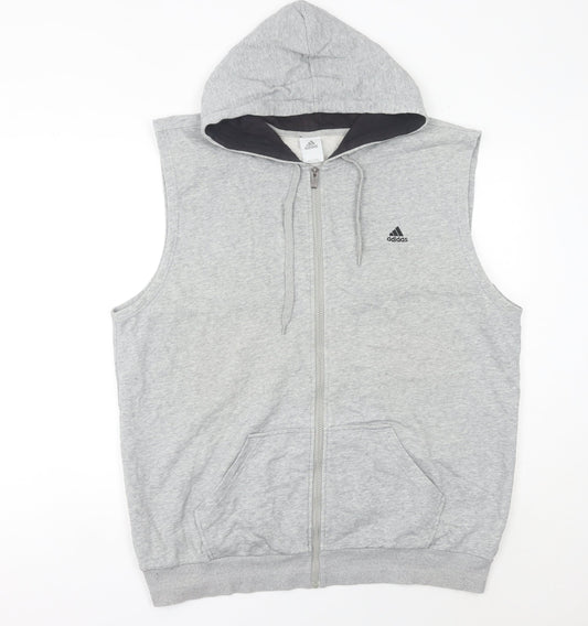 Adidas Mens Grey 2XL Sleeveless Full Zip Hoodie Vest