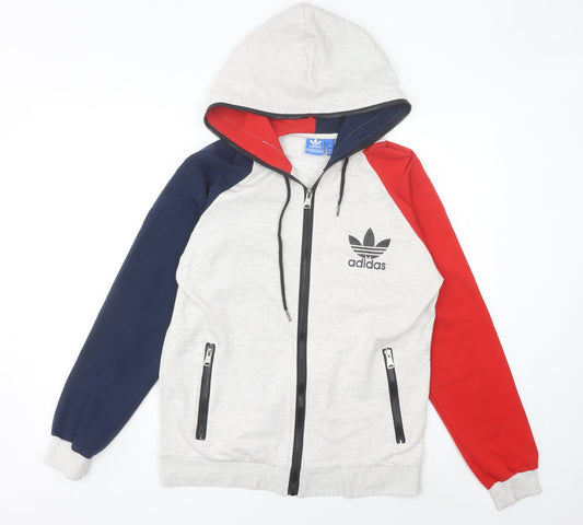 Adidas Men’s Grey Red Blue Full Zip Hoodie Size L Logo Sportswear
