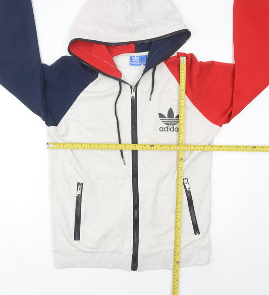 Adidas Men’s Grey Red Blue Full Zip Hoodie Size L Logo Sportswear
