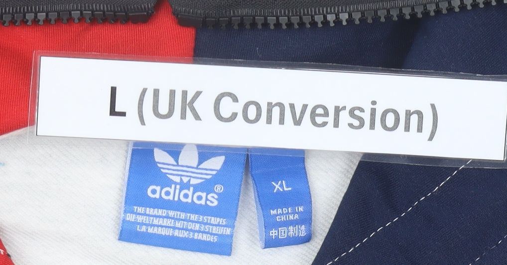 Adidas Men’s Grey Red Blue Full Zip Hoodie Size L Logo Sportswear