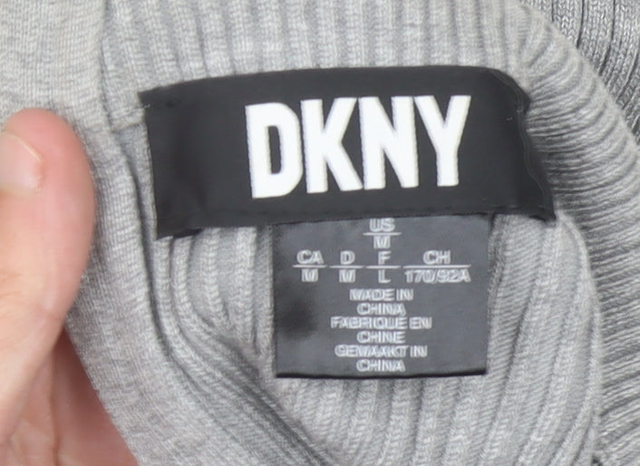 DKNY Women’s Grey Roll Neck Tunic Jumper Size M 3/4 Sleeve Knit
