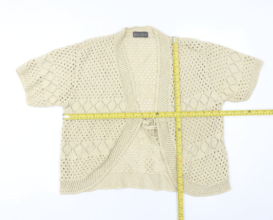 Gazelle Womens Beige Open Knit Cardigan M Short Sleeve V Neck