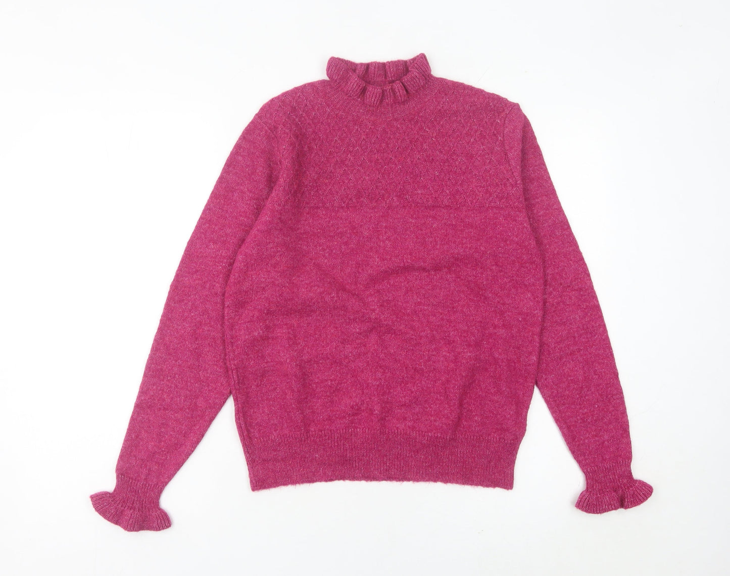 RR Women’s Pink Mock Neck Ruffle Sleeve Pullover Jumper M
