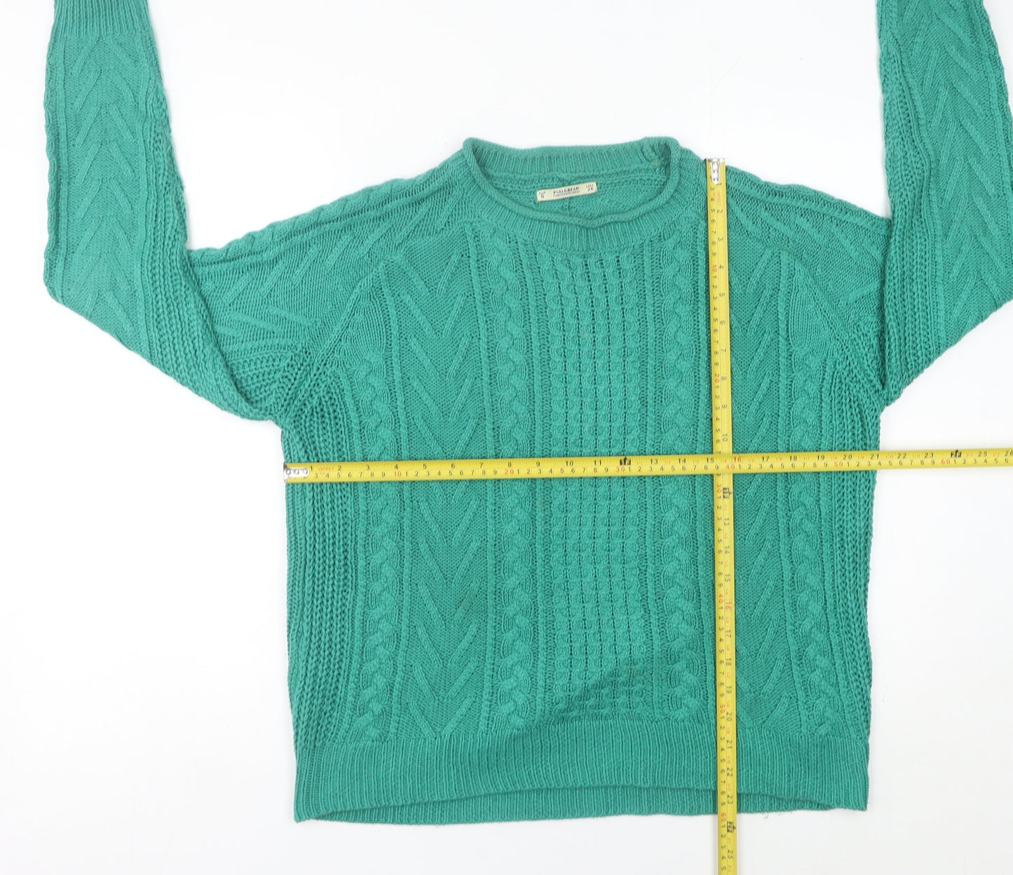 Pull&Bear Womens Green Cable-Knit Acrylic Jumper Size S