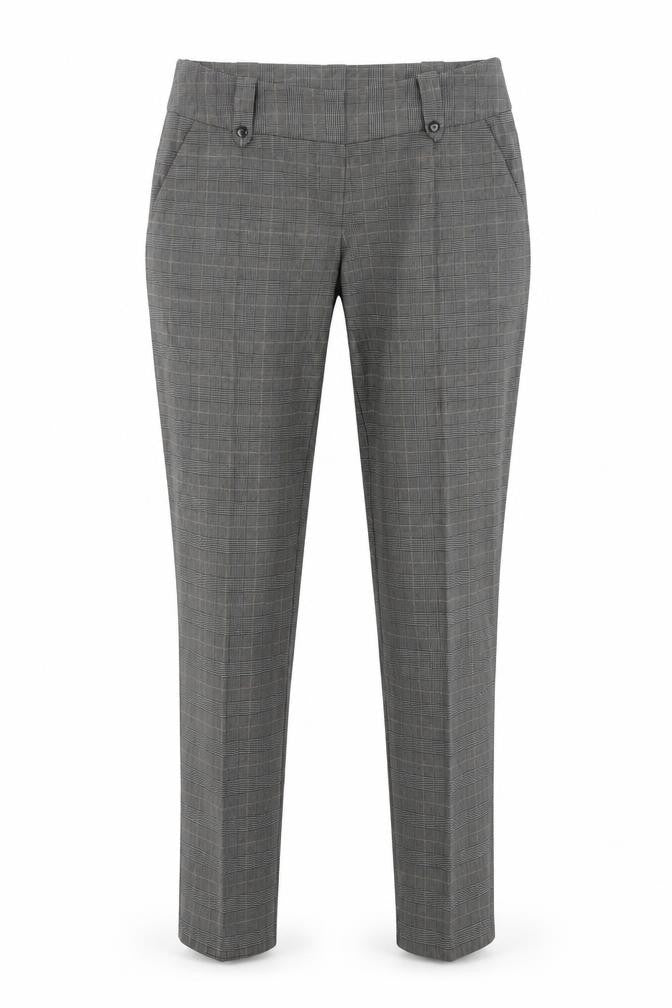 Front view of Miss Selfridge Women’s Grey Check Slim Trousers, size UK 8, Workwear