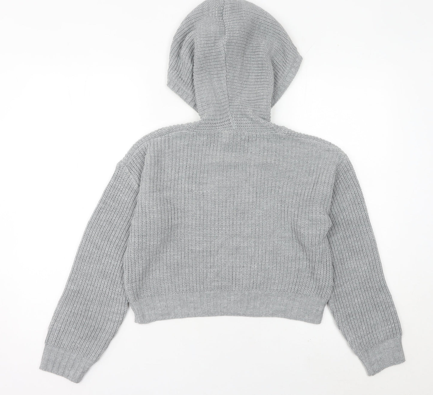 Select Womens Grey Chunky Knit Hooded Pullover Jumper Size S