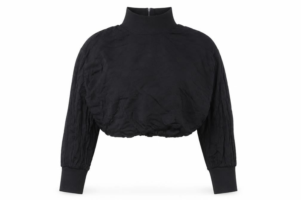 Zara Women Black Cropped Blouse High Neck Long Sleeve M