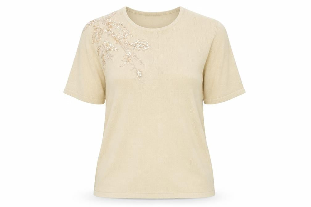 BHS Womens Beige Beaded Sequin Pullover Jumper Size 14