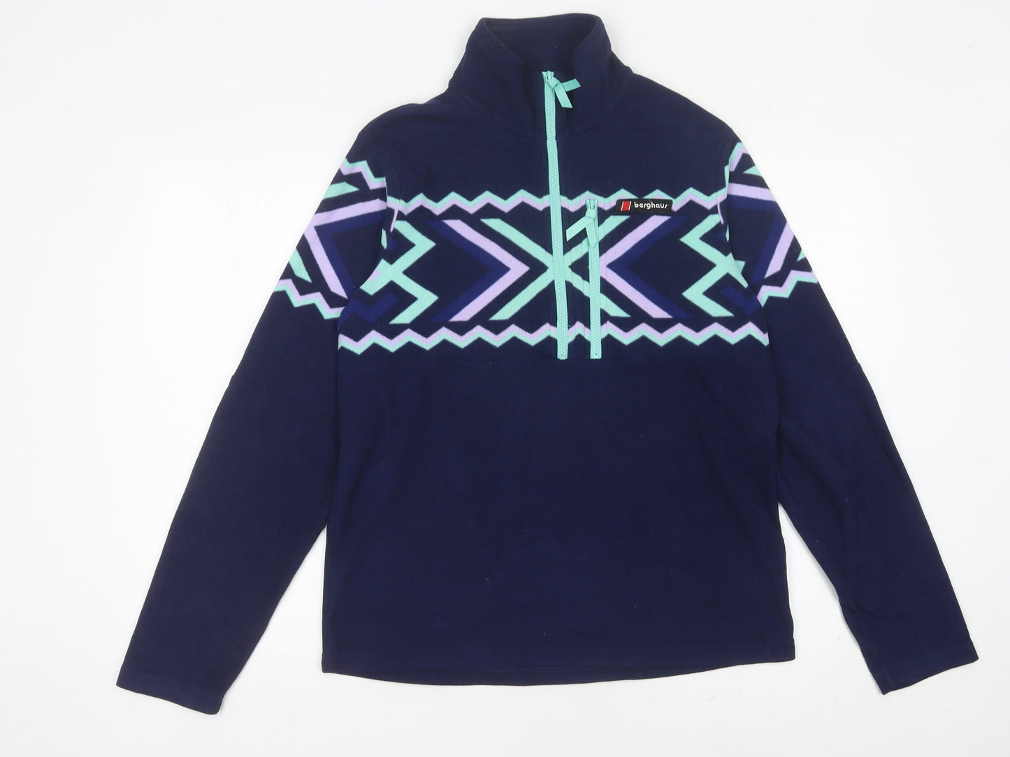 Berghaus Women’s Blue Fleece Sweatshirt M Geometric 1/4 Zip Outdoor