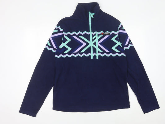Berghaus Women’s Blue Fleece Sweatshirt M Geometric 1/4 Zip Outdoor