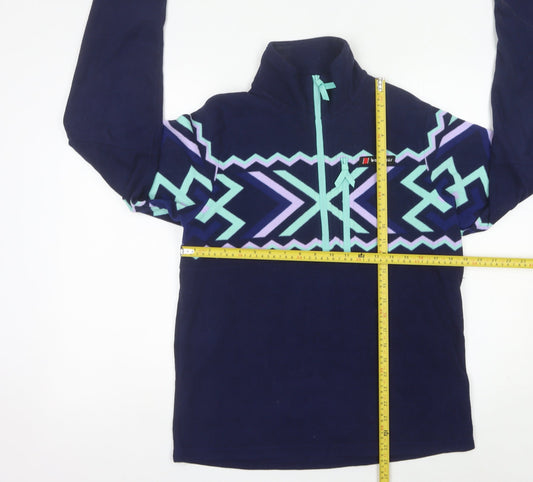 Berghaus Women’s Blue Fleece Sweatshirt M Geometric 1/4 Zip Outdoor