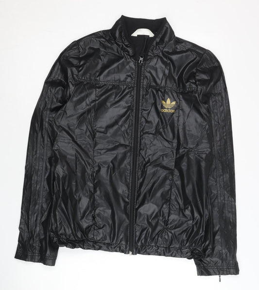 Adidas Womens Black Track Jacket Size 10 Full Zip Lightweight