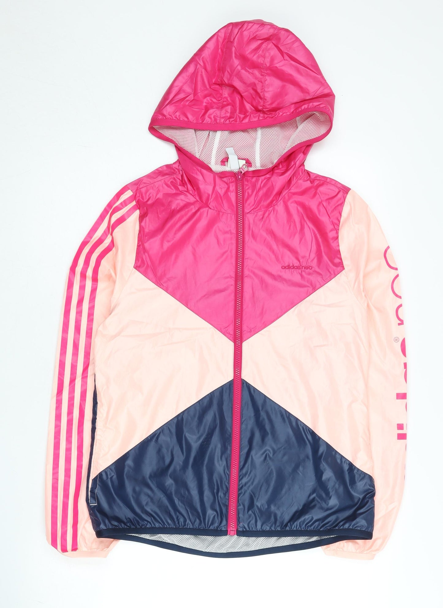 Adidas Women’s Pink Peach Blue Windbreaker Jacket Size 12 Full Zip Hooded
