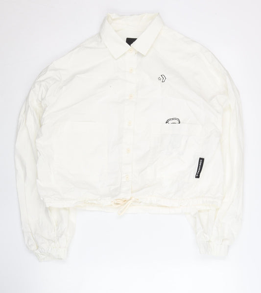 Converse Women’s White Cotton Cropped Jacket Size 12 Collared Casual