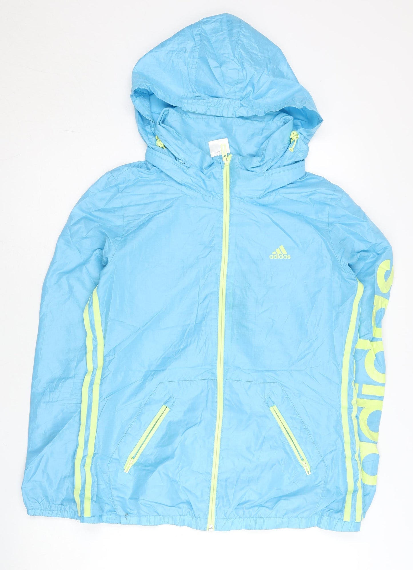 Adidas Womens Blue Size 12 Windbreaker Jacket Full Zip Hooded Sportswear