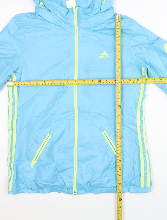 Adidas Womens Blue Size 12 Windbreaker Jacket Full Zip Hooded Sportswear